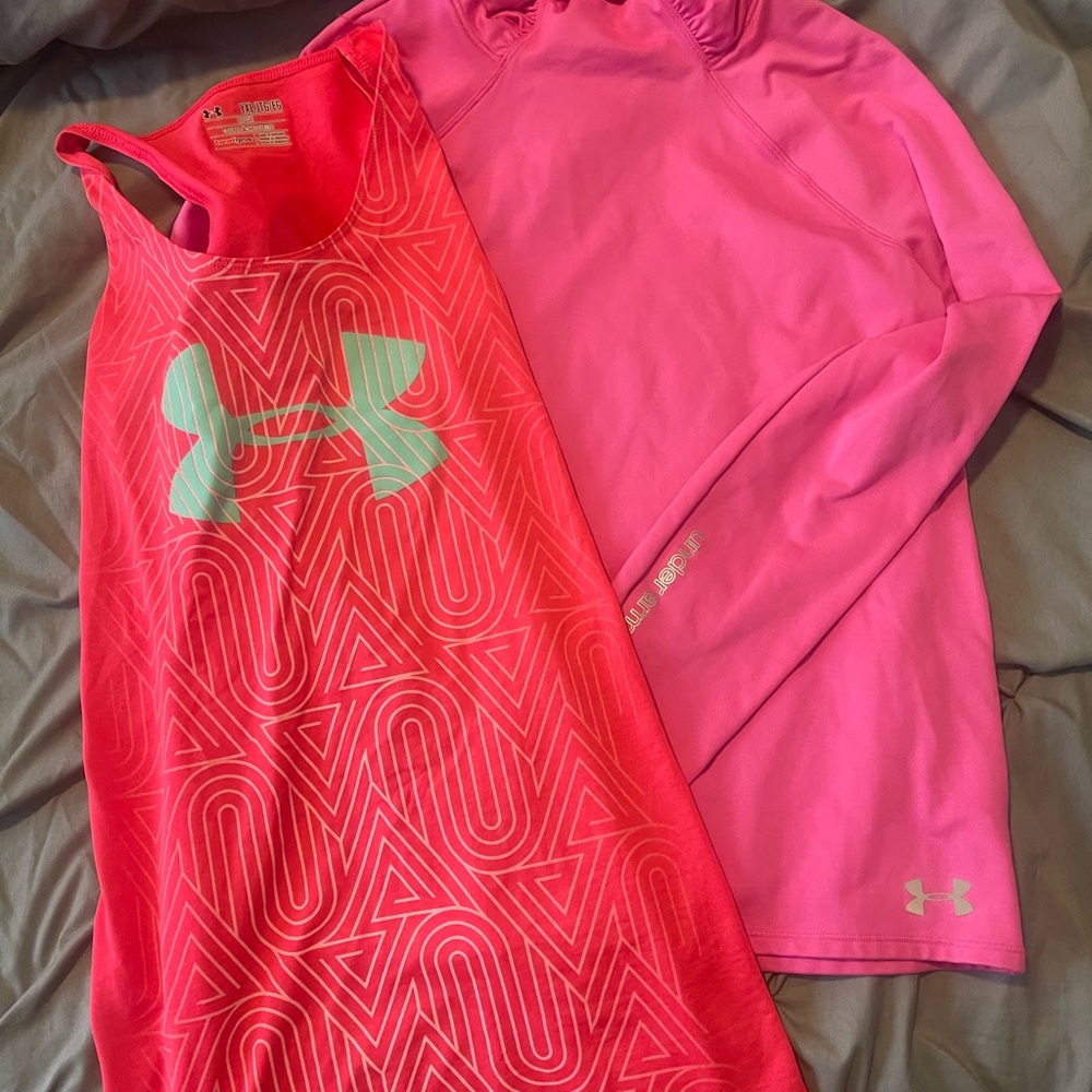 Under Armour Kids Pink and Coral Tank Tops